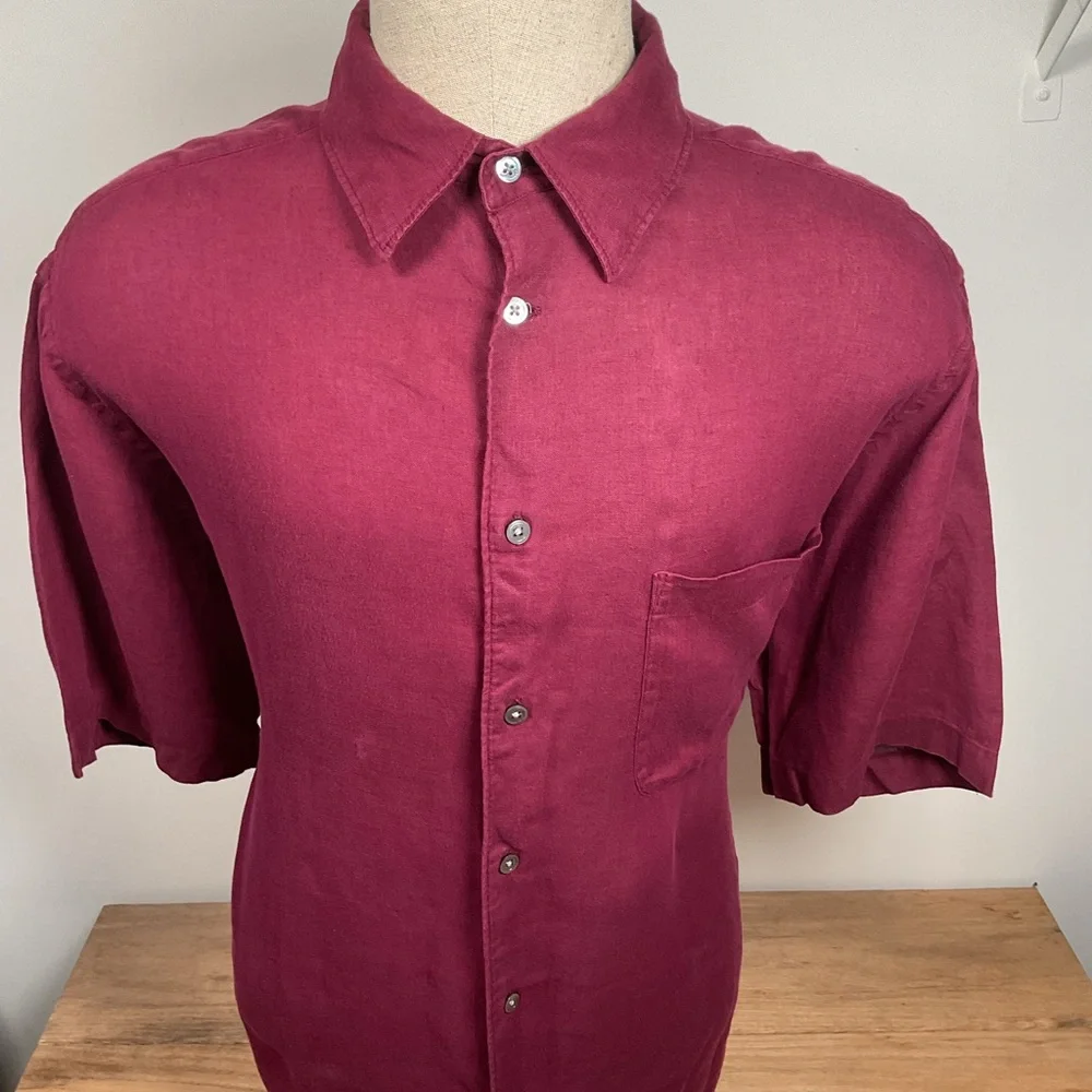 Banana Republic 100% Irish Linen Shirt XL Burgundy Relaxed Camp Casual Button Up